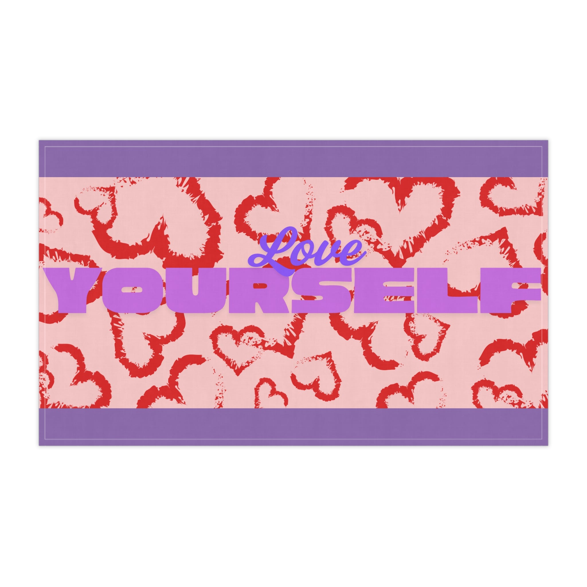 Tea Towel — Love Yourself Heart Pattern (Valentine’s Day, Self‑Care Kitchen Decor)