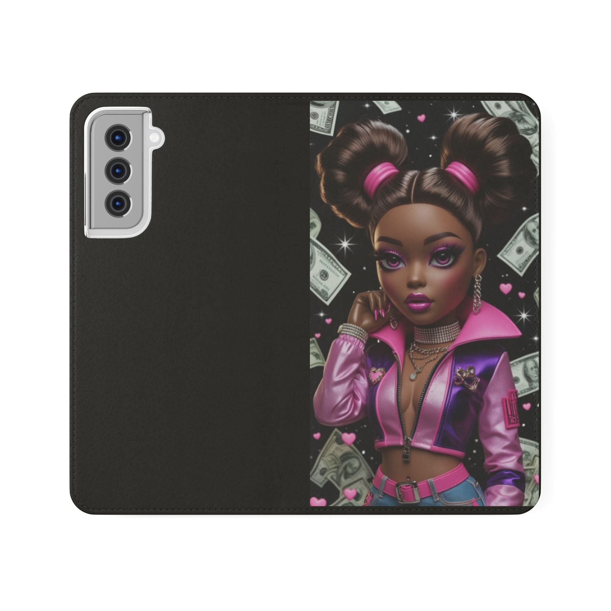 Money Girl Phone Flip Case — Cute Urban Cartoon Wallet Cover