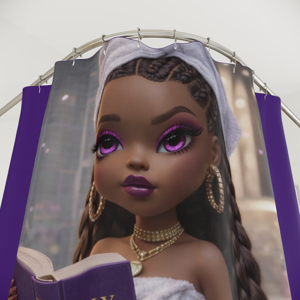 Purple Glam Faith-Inspired Shower Curtain | Stylish Doll Bathroom Decor