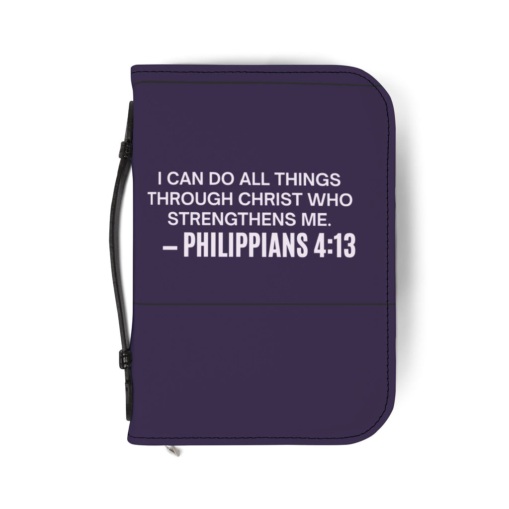 Bible Cover - Philippians 4:13 Inspirational Purple Zippered Bible Case with Cute Girl Moon Design