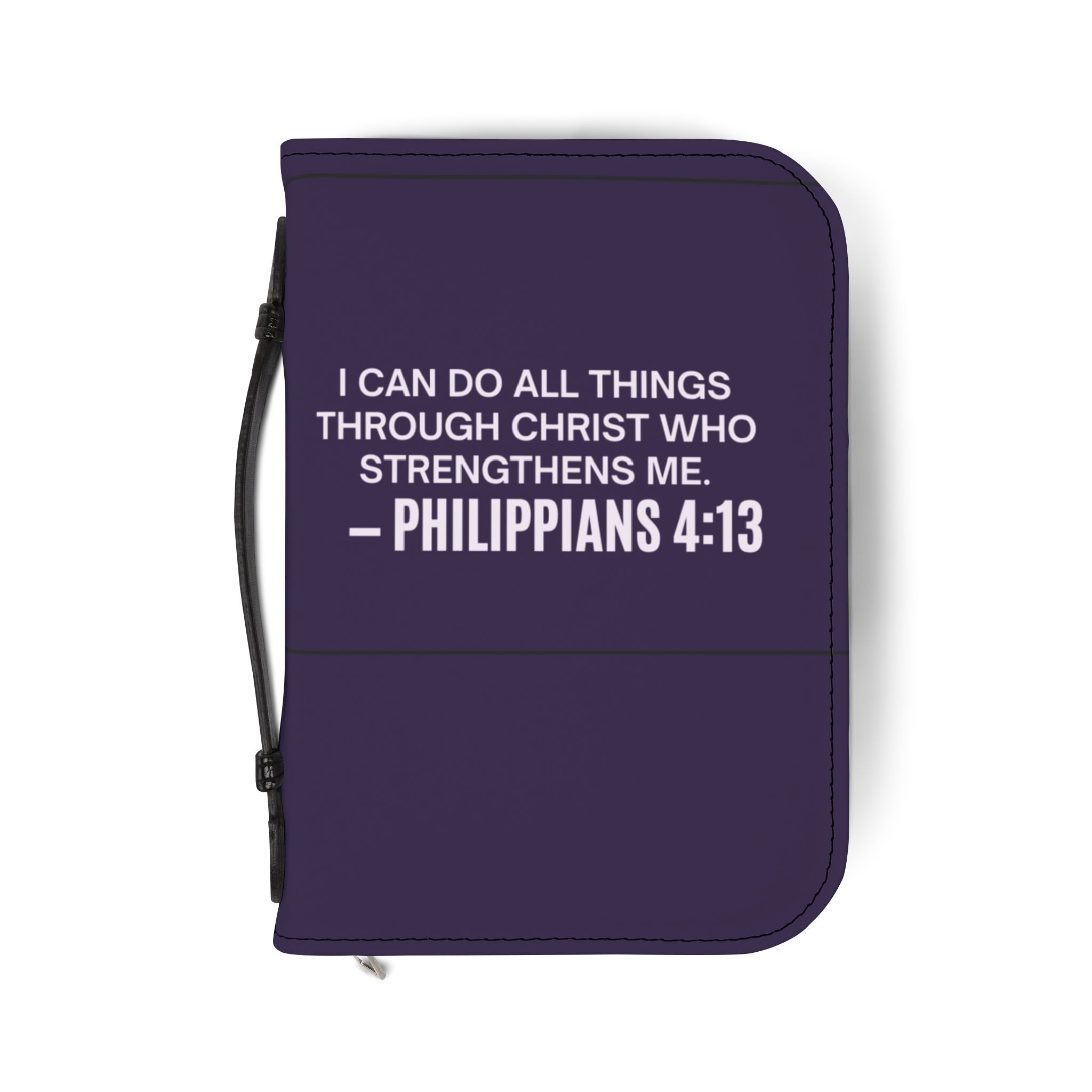 Bible Cover - Philippians 4:13 Inspirational Purple Zippered Bible Case with Cute Girl Moon Design