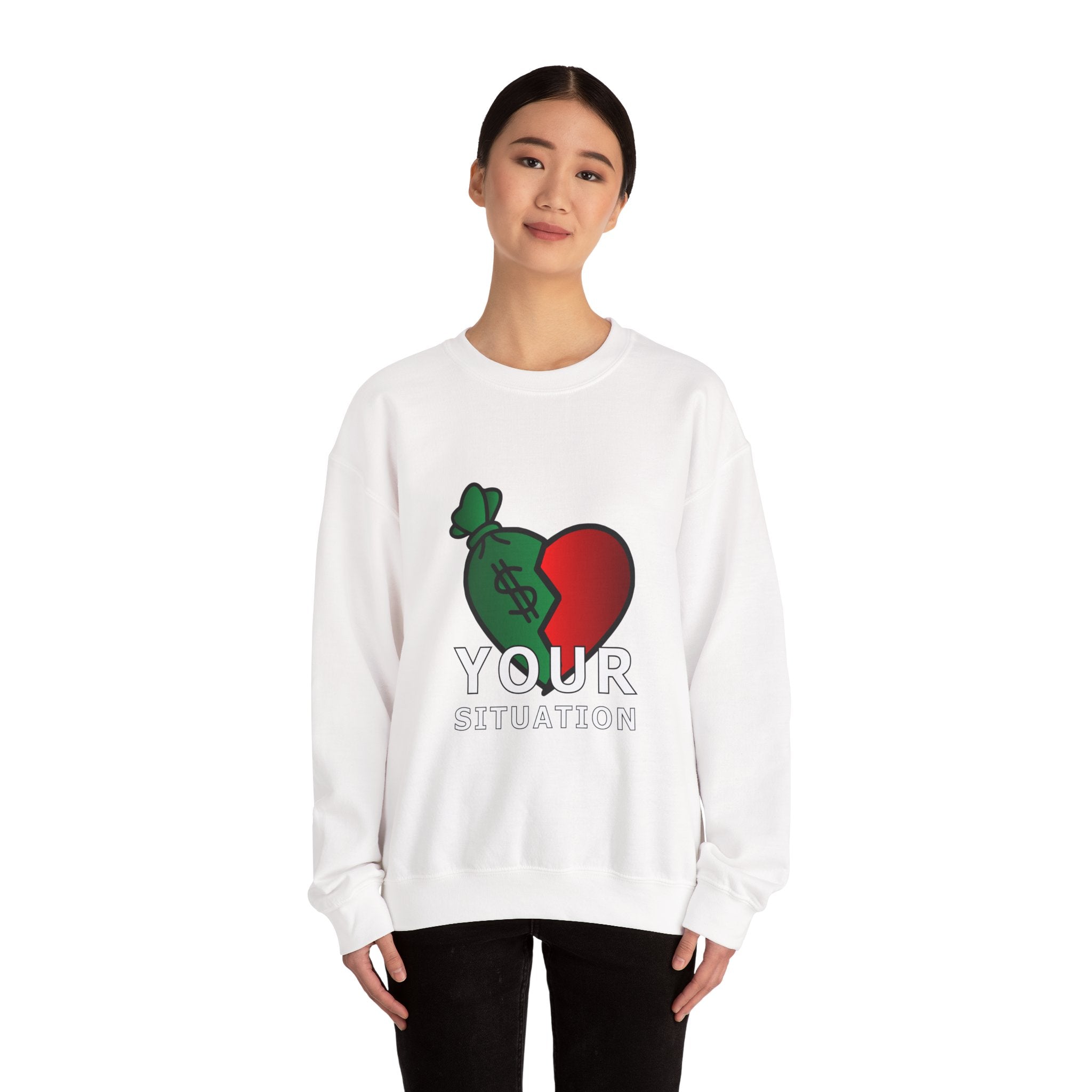 Heart & Money Sweatshirt - Unisex Crewneck, Casual Cozy Wear, Perfect Gift for Friends, Great for Birthdays & Celebrations