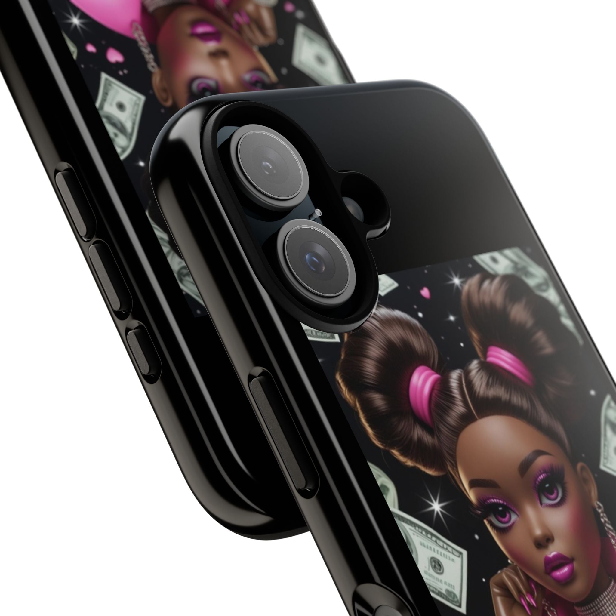 Money Babe Tough Phone Case — Afro Puff Girl Pink Leather Jacket