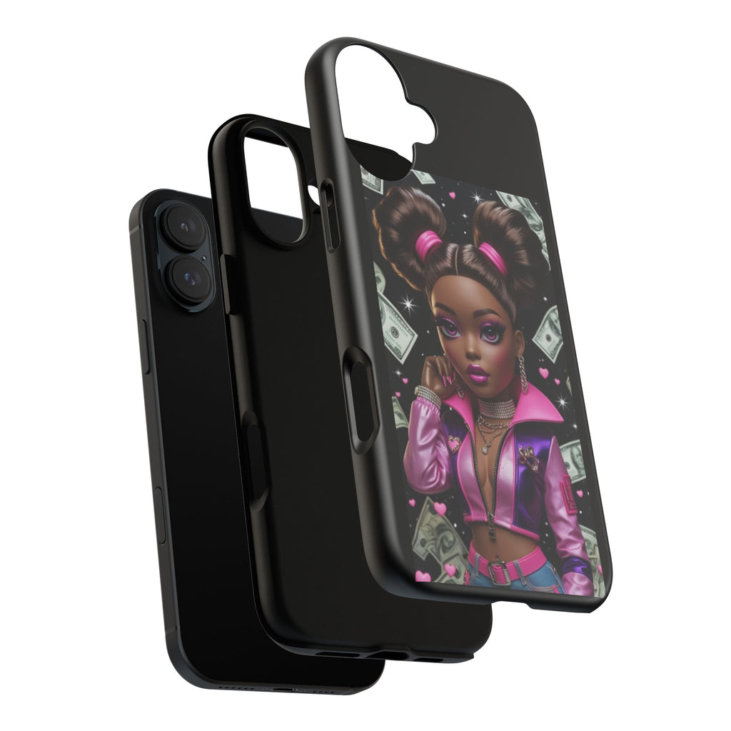 Money Babe Tough Phone Case — Afro Puff Girl Pink Leather Jacket