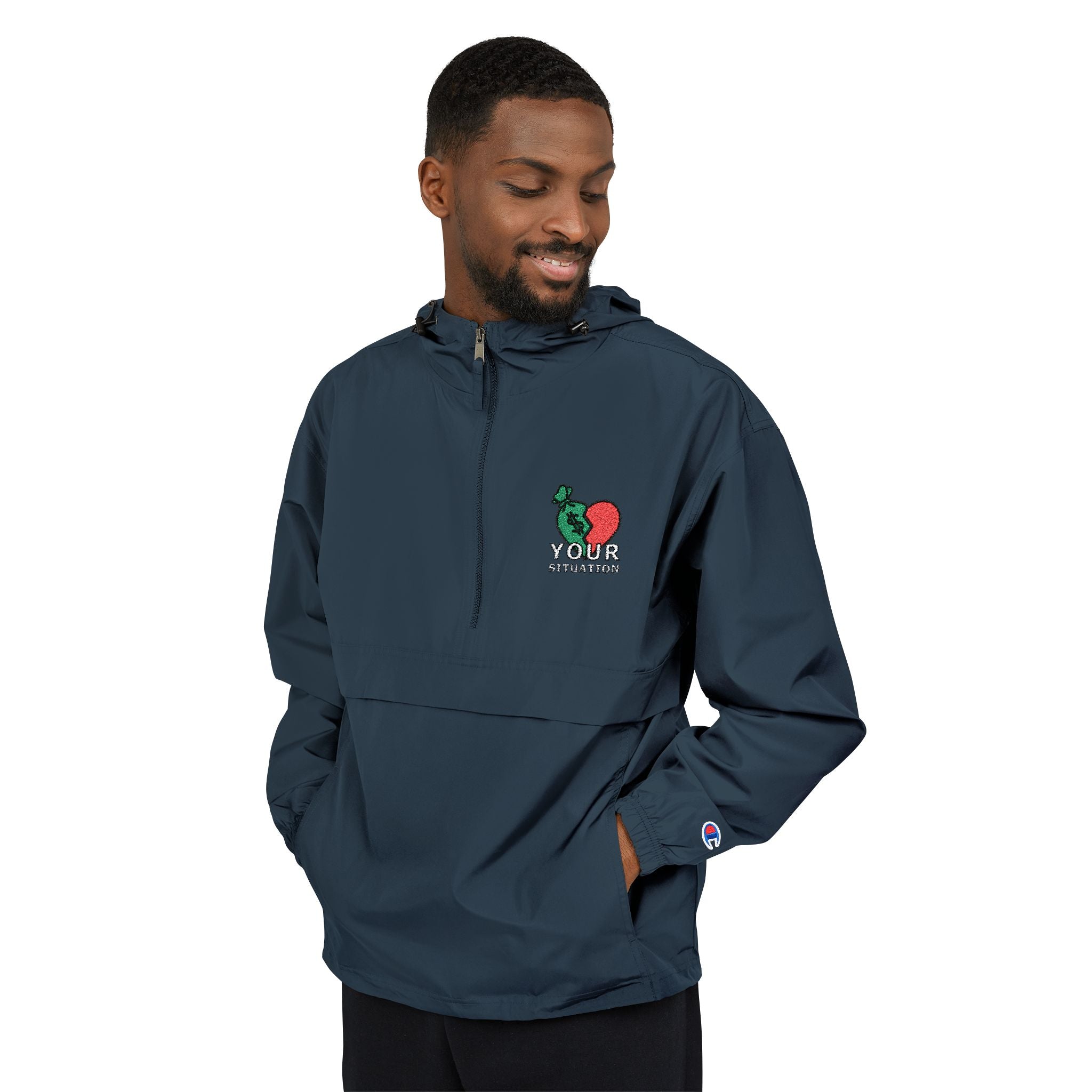 Orange Packable Anorak Jacket with 'Champion' Rose Logo — Lightweight Windbreaker