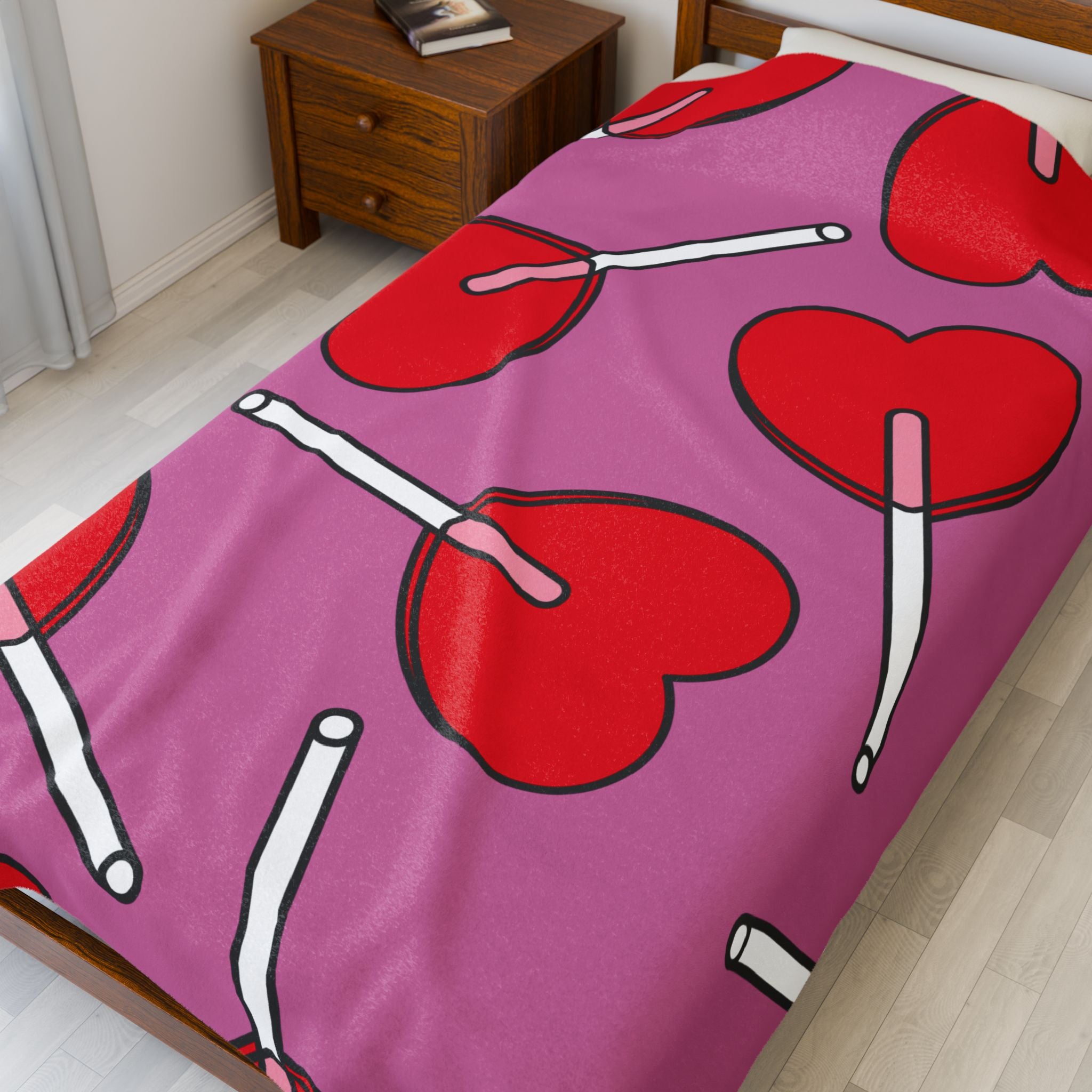 Heart Lollipop Plush Blanket — Pink Valentine Velveteen Throw