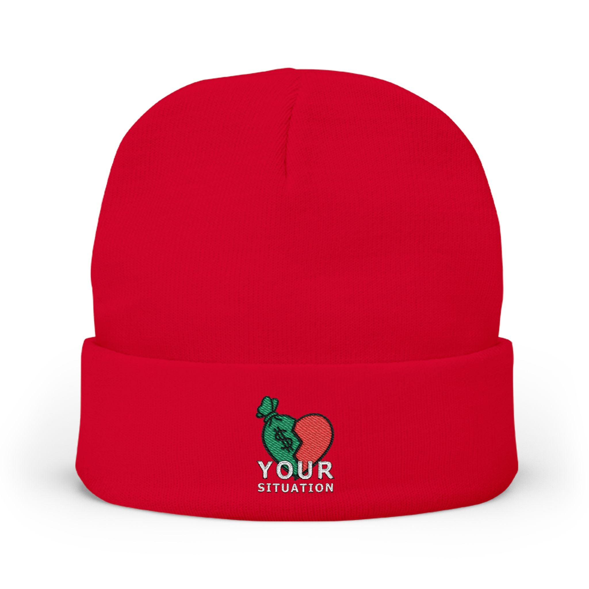 Embroidered Heart & Brain Knit Beanie – 'Your Situation' Winter Hat