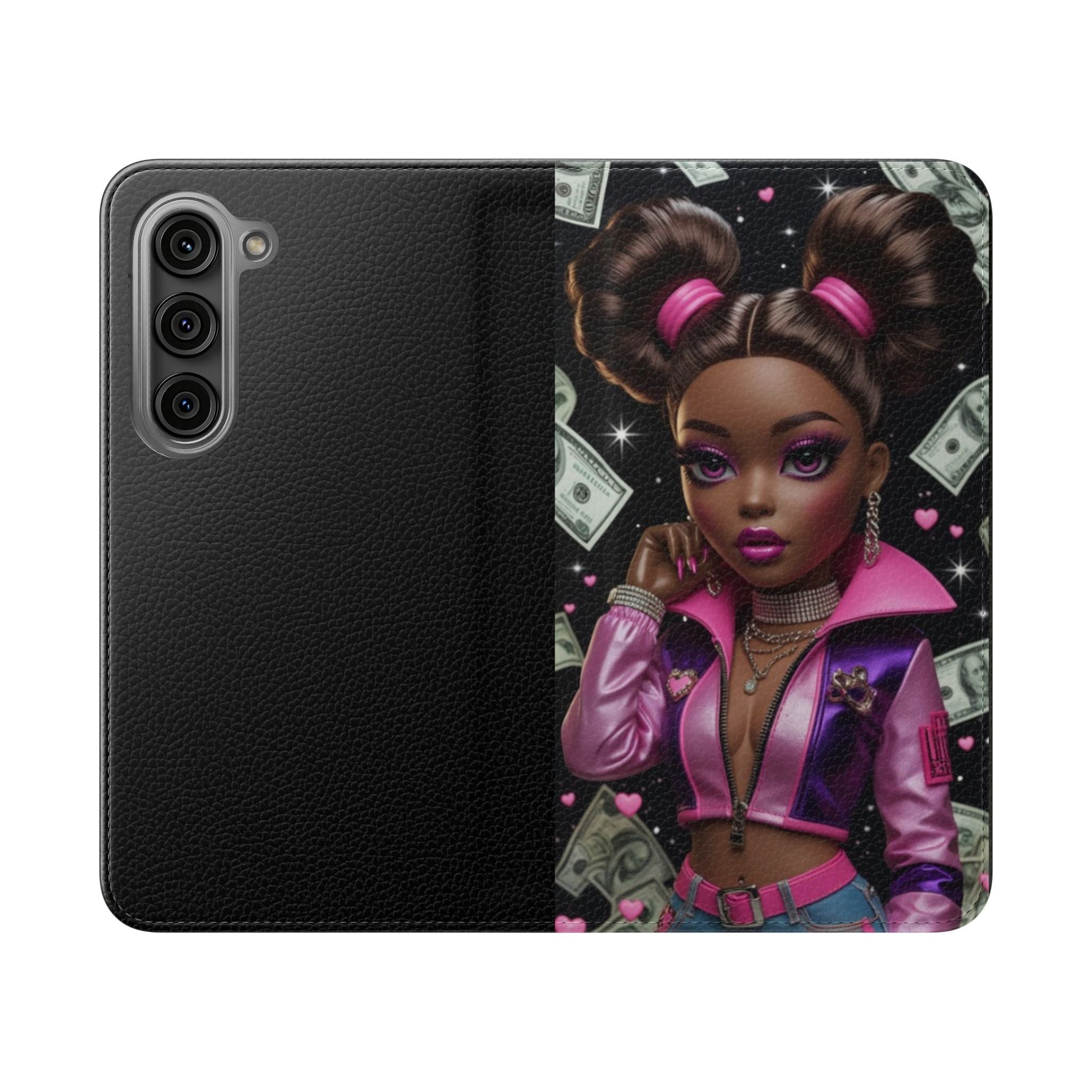 Money Girl Phone Flip Case — Cute Urban Cartoon Wallet Cover