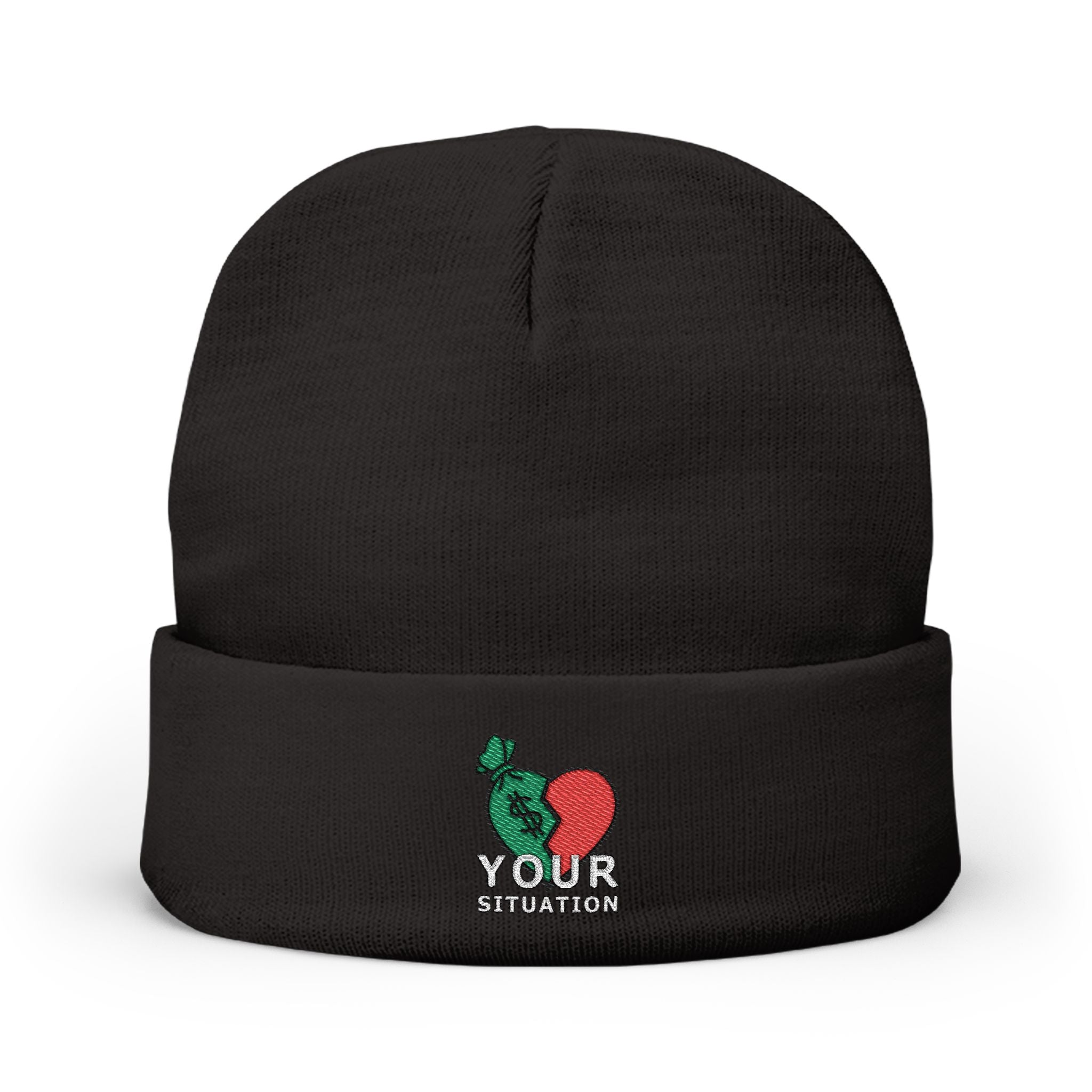 Embroidered Heart & Brain Knit Beanie – 'Your Situation' Winter Hat