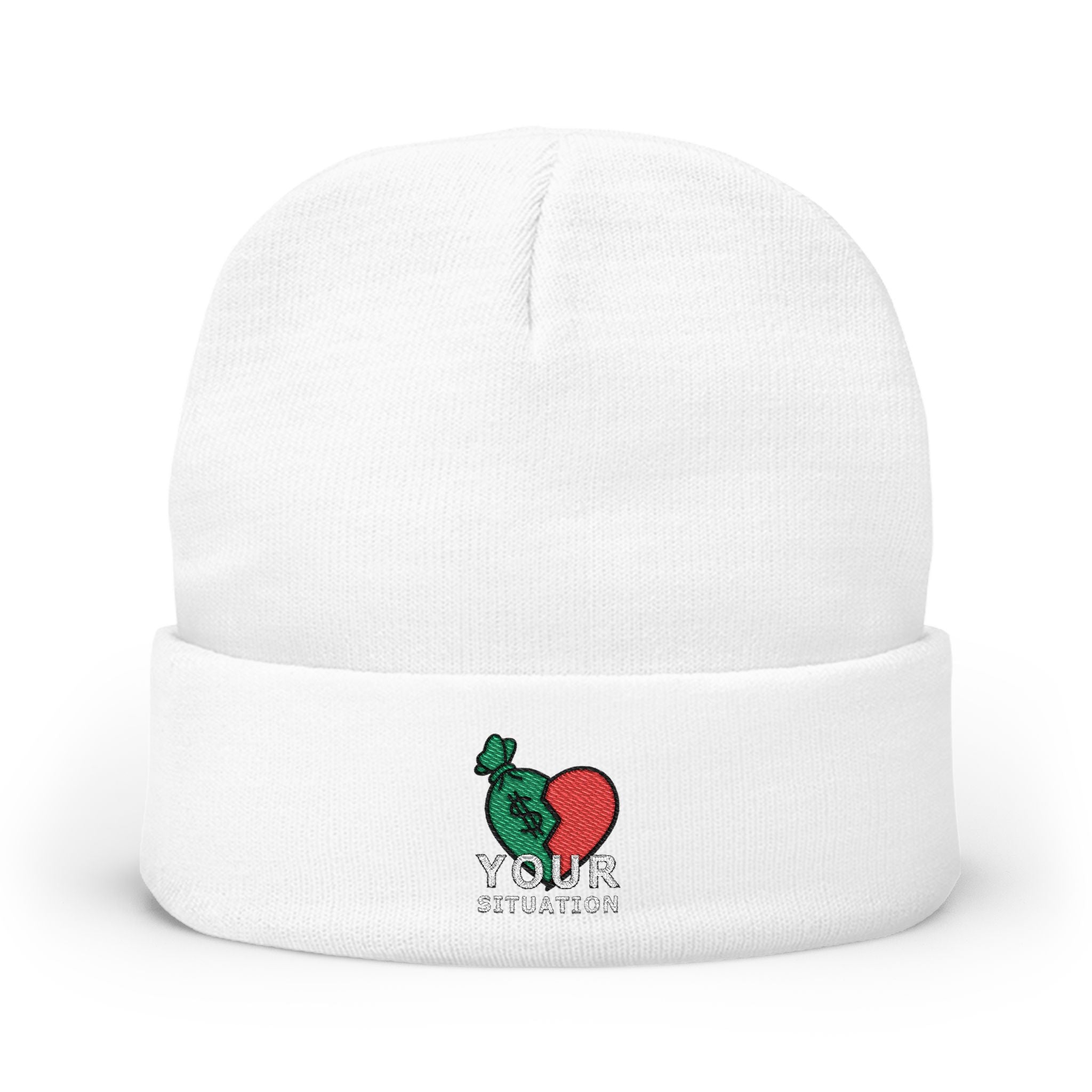 Embroidered Heart & Brain Knit Beanie – 'Your Situation' Winter Hat