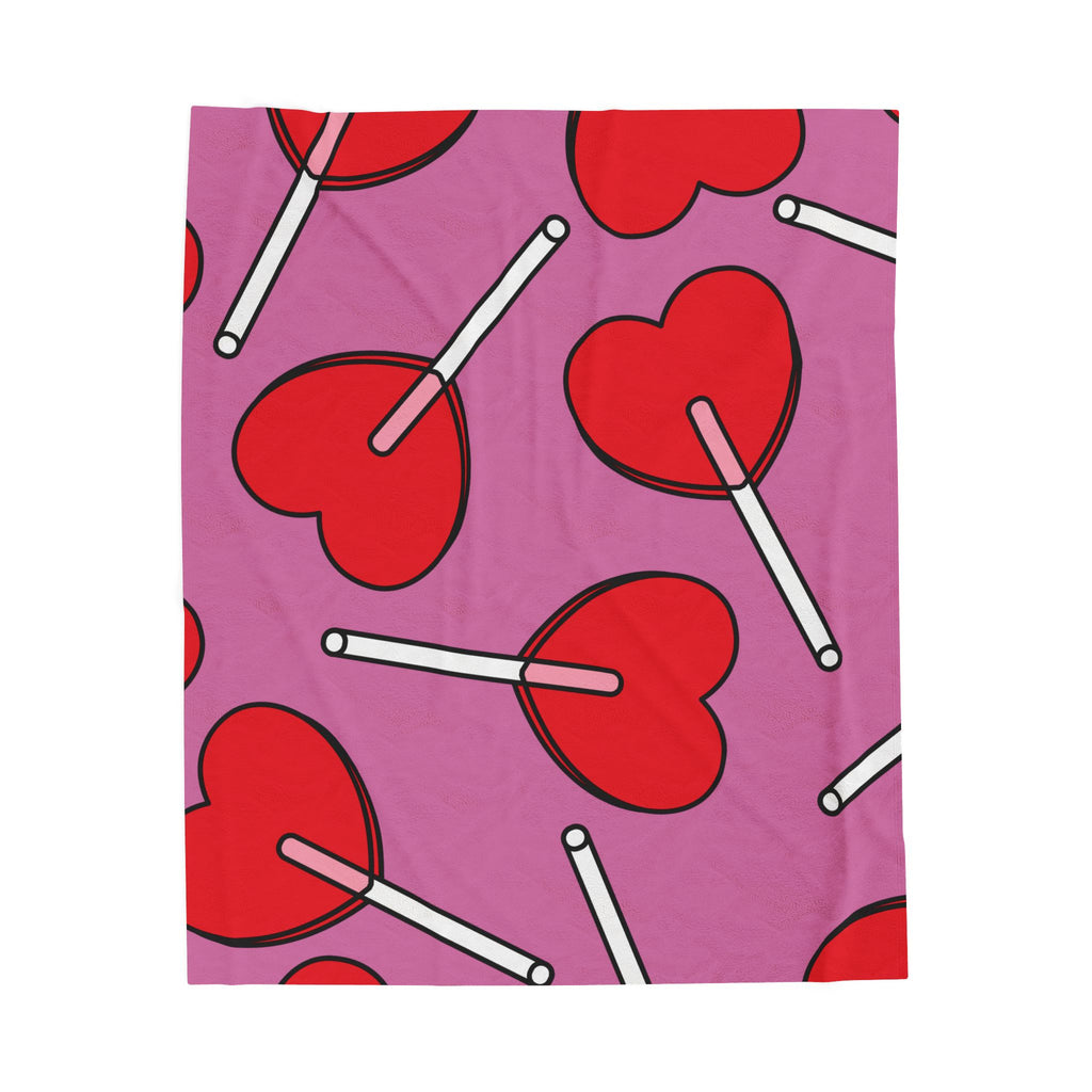 Heart Lollipop Plush Blanket — Pink Valentine Velveteen Throw