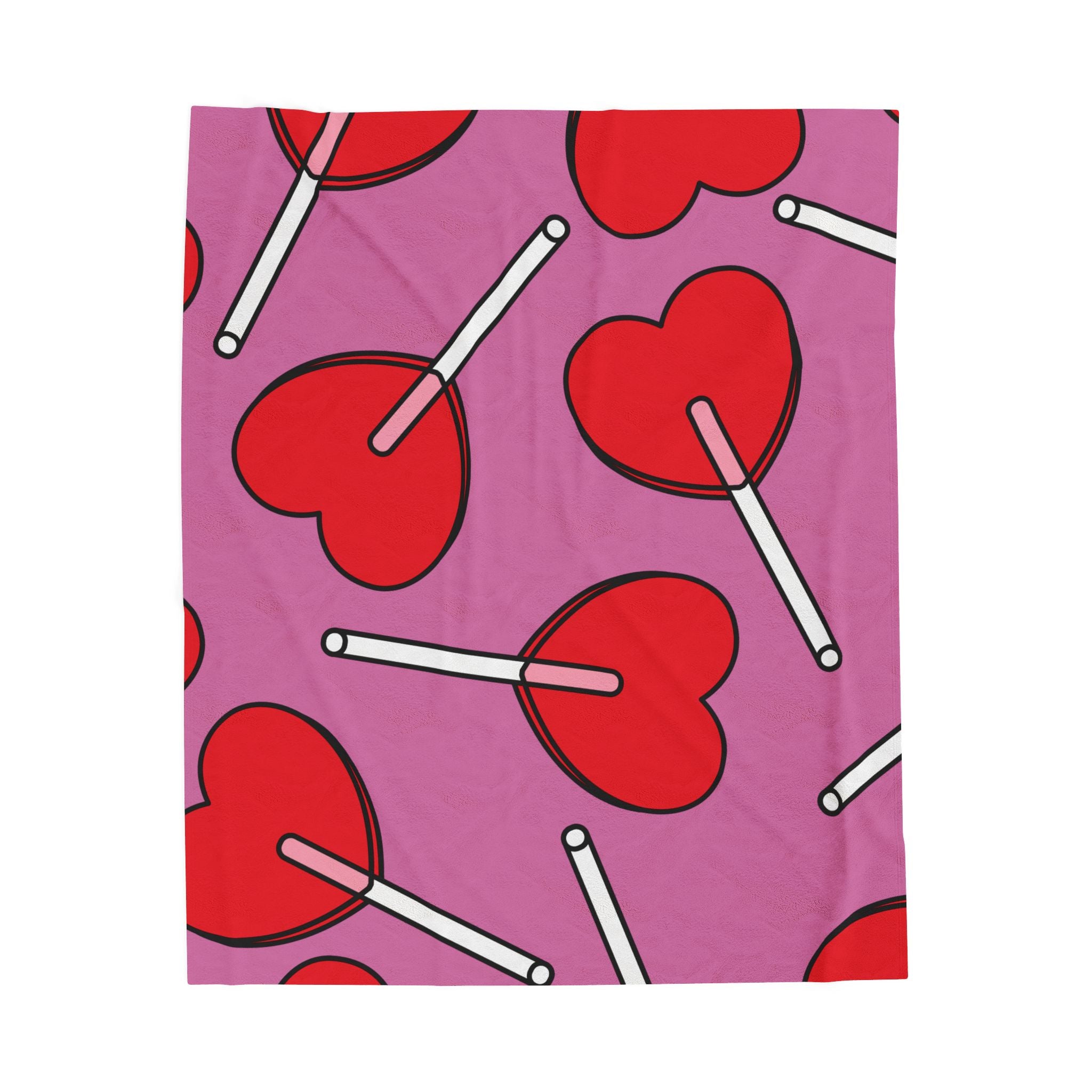 Heart Lollipop Plush Blanket — Pink Valentine Velveteen Throw
