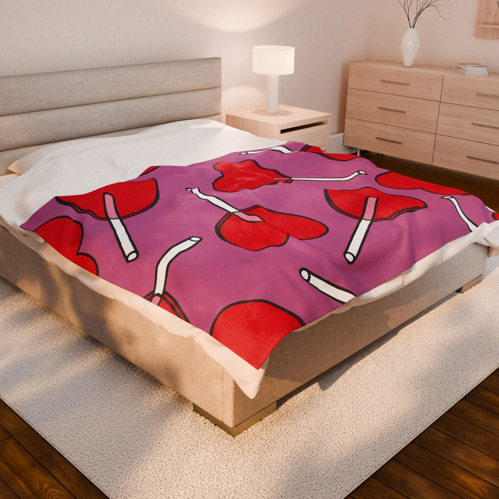 Heart Lollipop Plush Blanket — Pink Valentine Velveteen Throw
